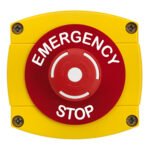 CQR AEB53 IP66 Yellow/Red Surface Box With Red Push On / Twist Off Button - Legend "Emergency Stop" (LEAD TIME: 2-3 DAYS)