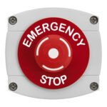 CQR AEB55 IP66 Grey/Red Surface Box With Red Push On / Twist Off Button - Legend "Emergency Stop" (LEAD TIME: 2-3 DAYS)